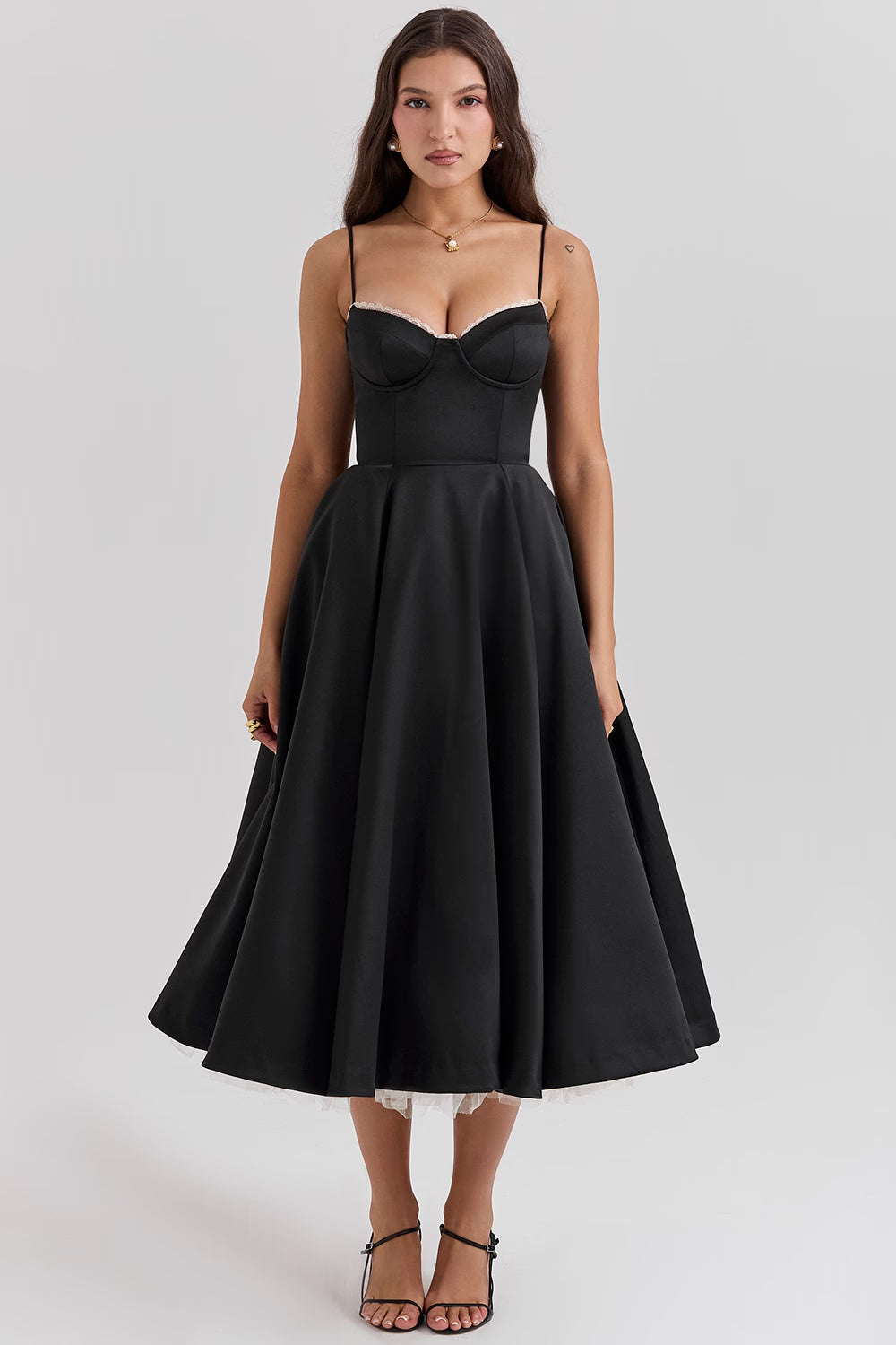 Mademoiselle Satin Tulle Midi Dress