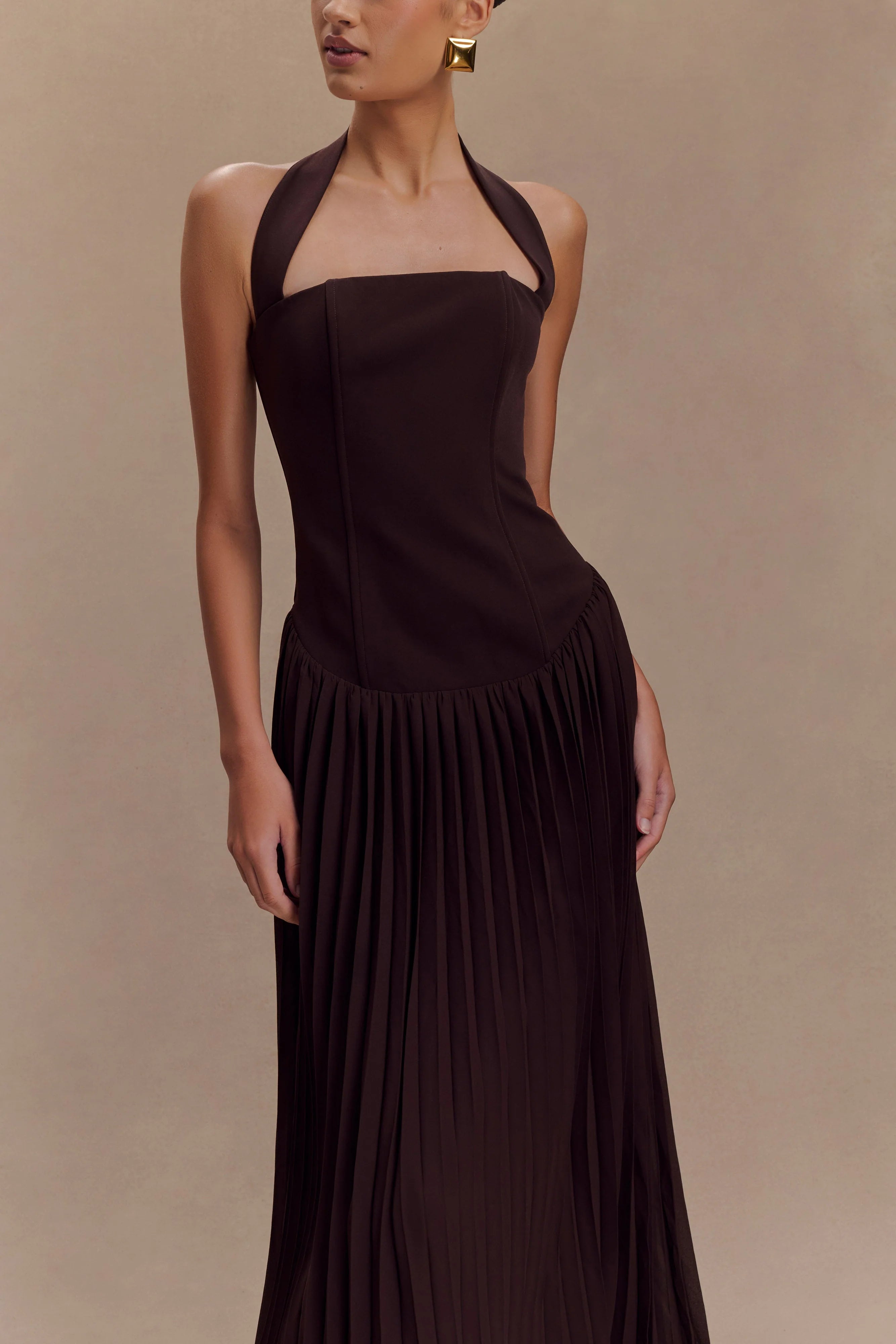 Stacie Pleated Halter Maxi Dress