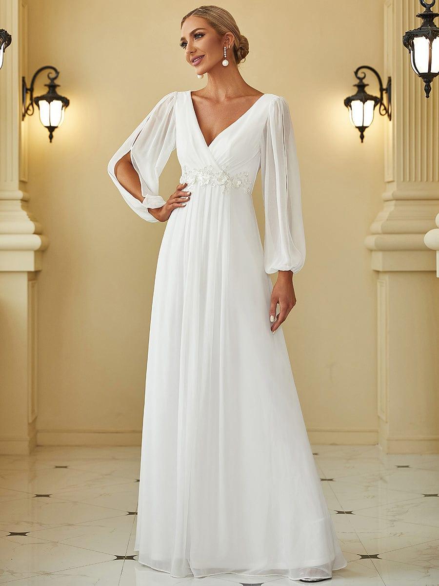 ever AMOUR|Robe de Soiree Longue Elegante Avec Lanterne en V Profond a Manches Fendues et Appliques