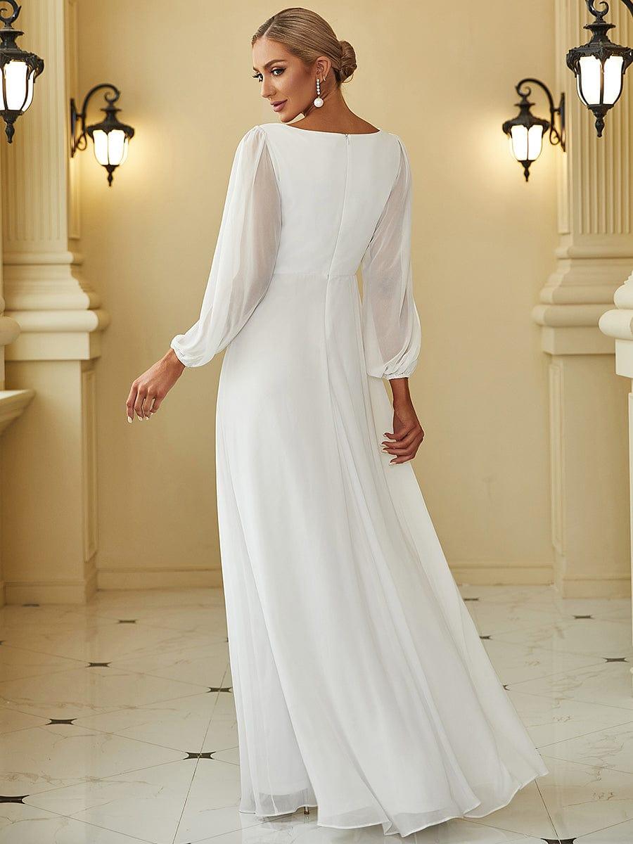 ever AMOUR|Robe de Soiree Longue Elegante Avec Lanterne en V Profond a Manches Fendues et Appliques