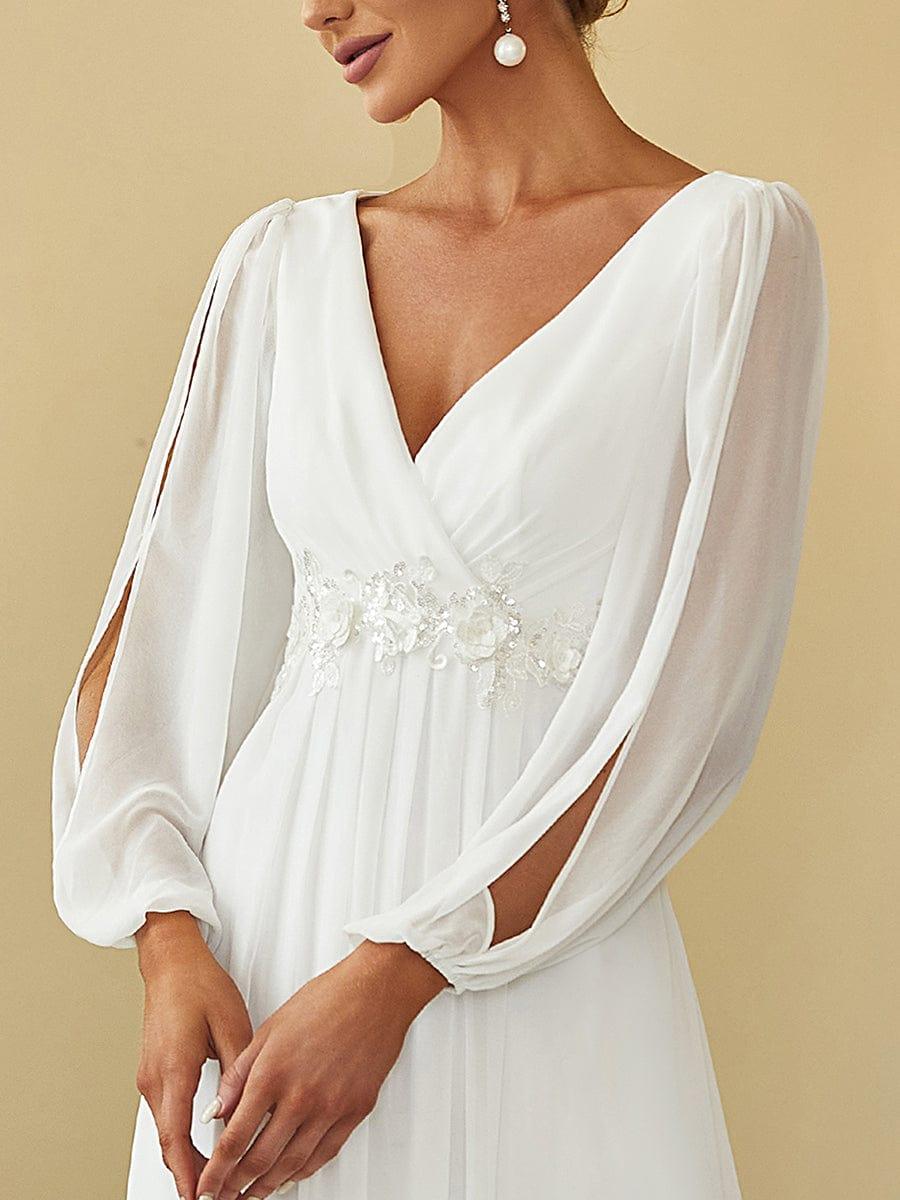 ever AMOUR|Robe de Soiree Longue Elegante Avec Lanterne en V Profond a Manches Fendues et Appliques