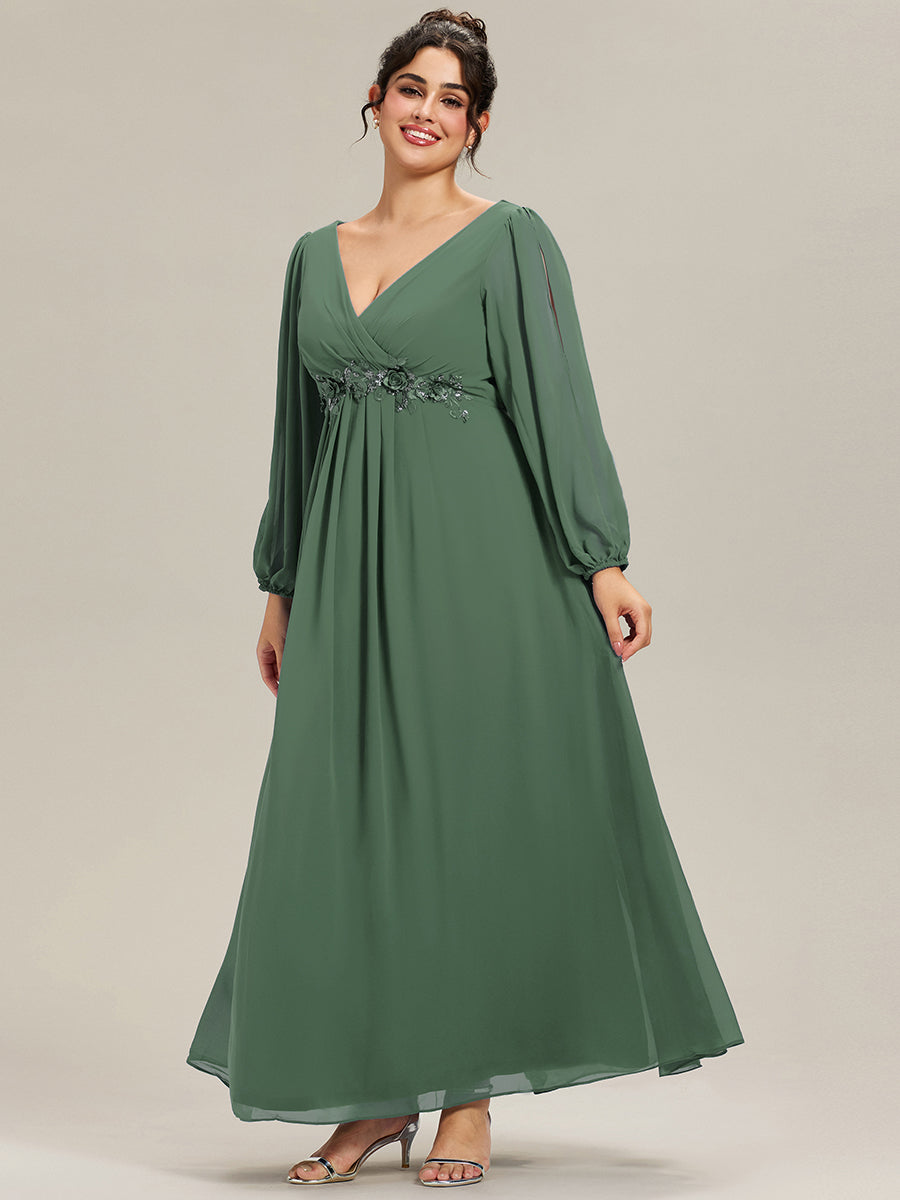 ever AMOUR|Robe de Soiree Longue Elegante Avec Lanterne en V Profond a Manches Fendues et Appliques