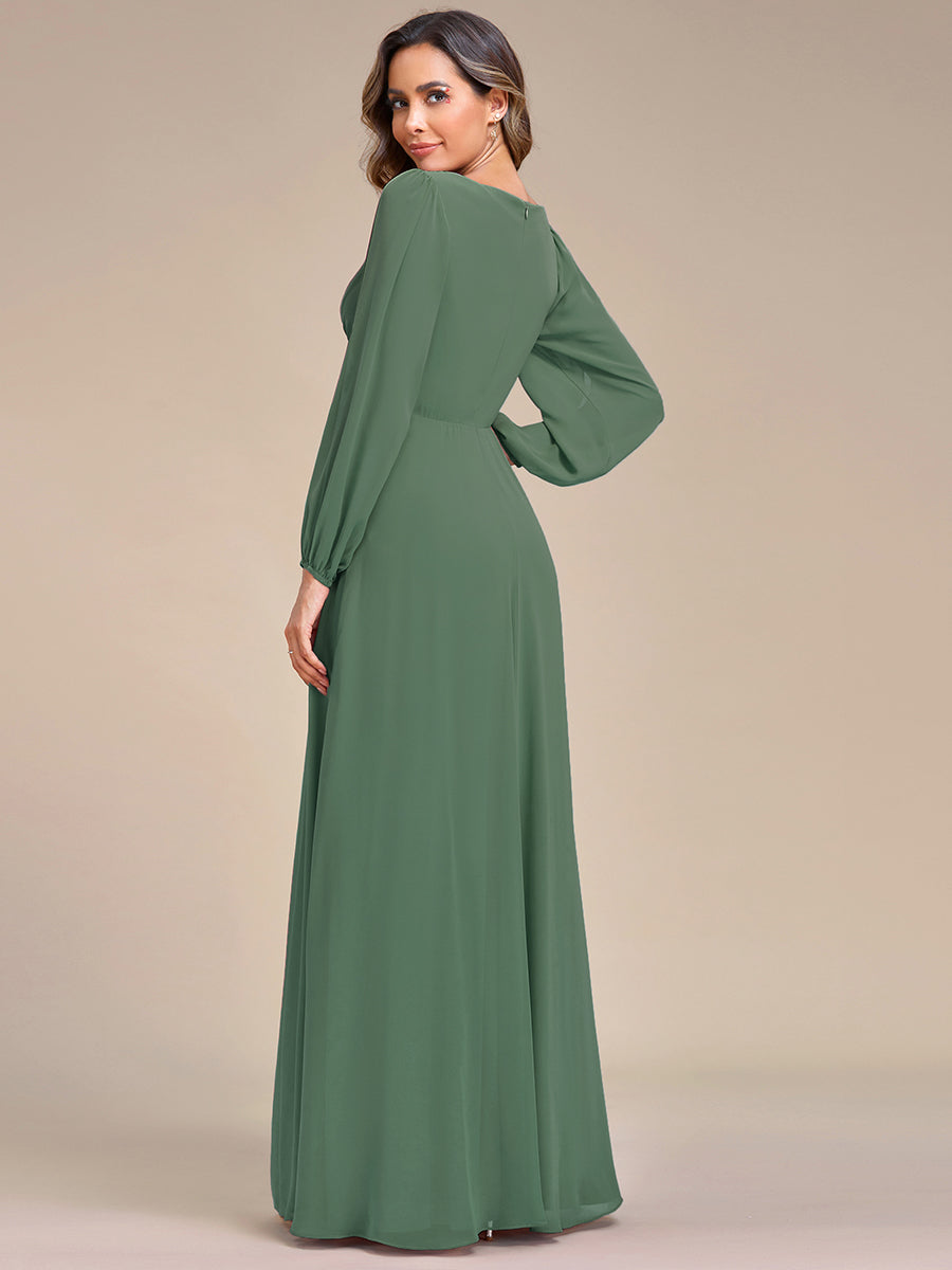 ever AMOUR|Robe de Soiree Longue Elegante Avec Lanterne en V Profond a Manches Fendues et Appliques