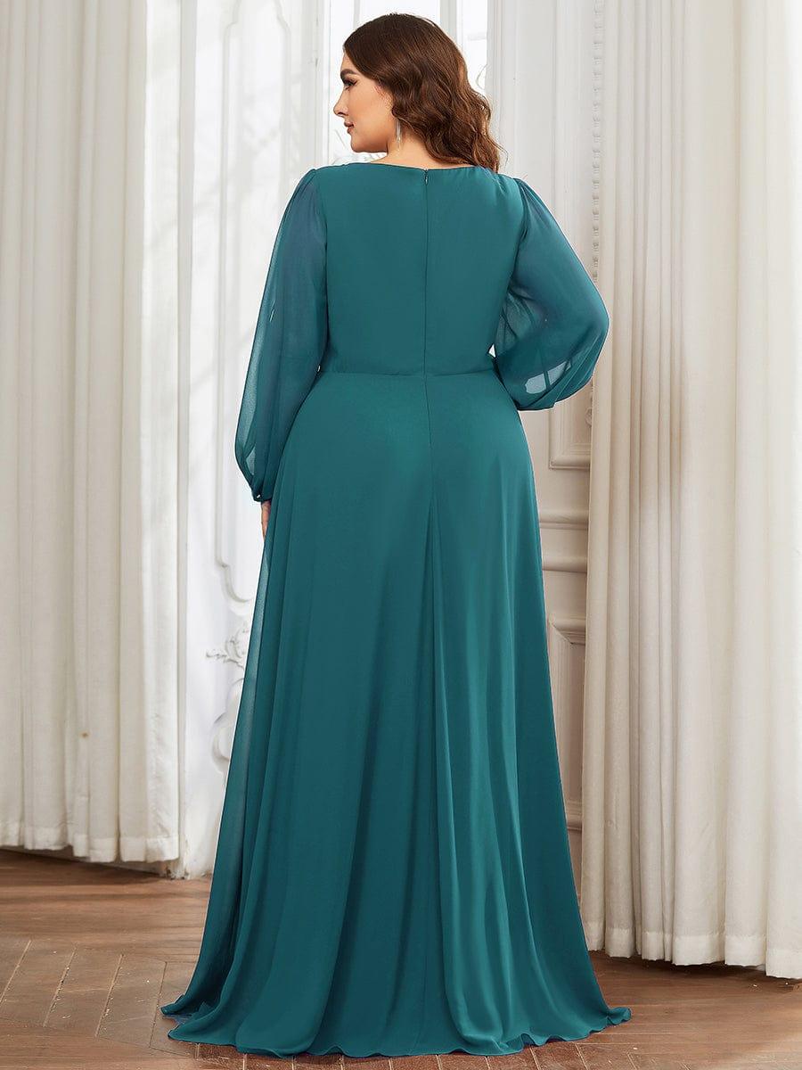 ever AMOUR|Robe de Soiree Longue Elegante Avec Lanterne en V Profond a Manches Fendues et Appliques