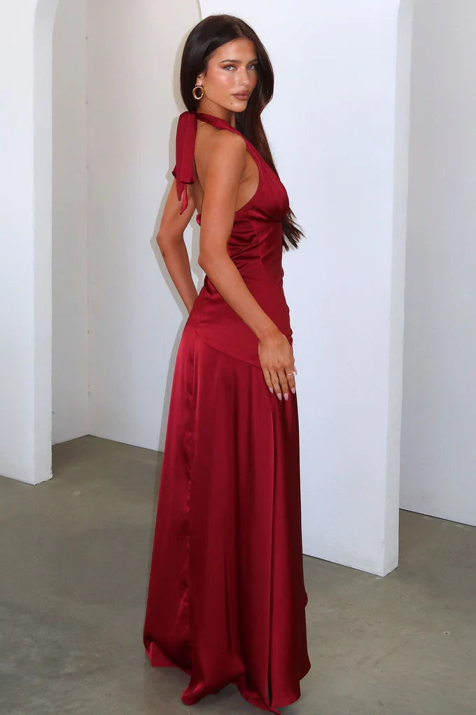 Wrenly V-Neck Satin Maxi Dress