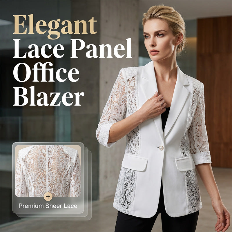 🤵♀️ LIMITED-TIME 50% OFF! ✨ White Lace Blazer – Slim Fit, 3/4 Sleeve, Elegant Transition 👑