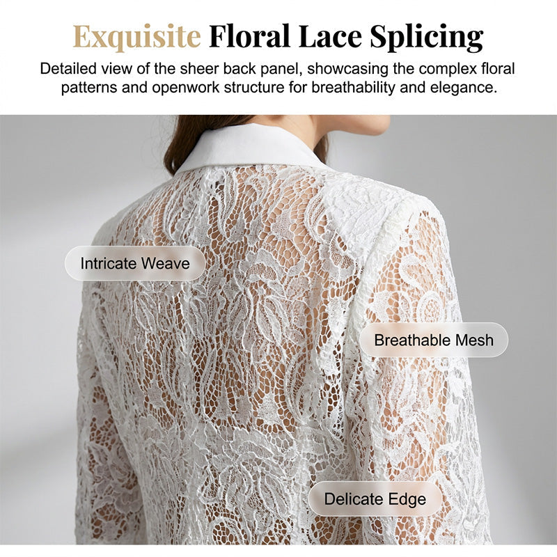 🤵♀️ LIMITED-TIME 50% OFF! ✨ White Lace Blazer – Slim Fit, 3/4 Sleeve, Elegant Transition 👑