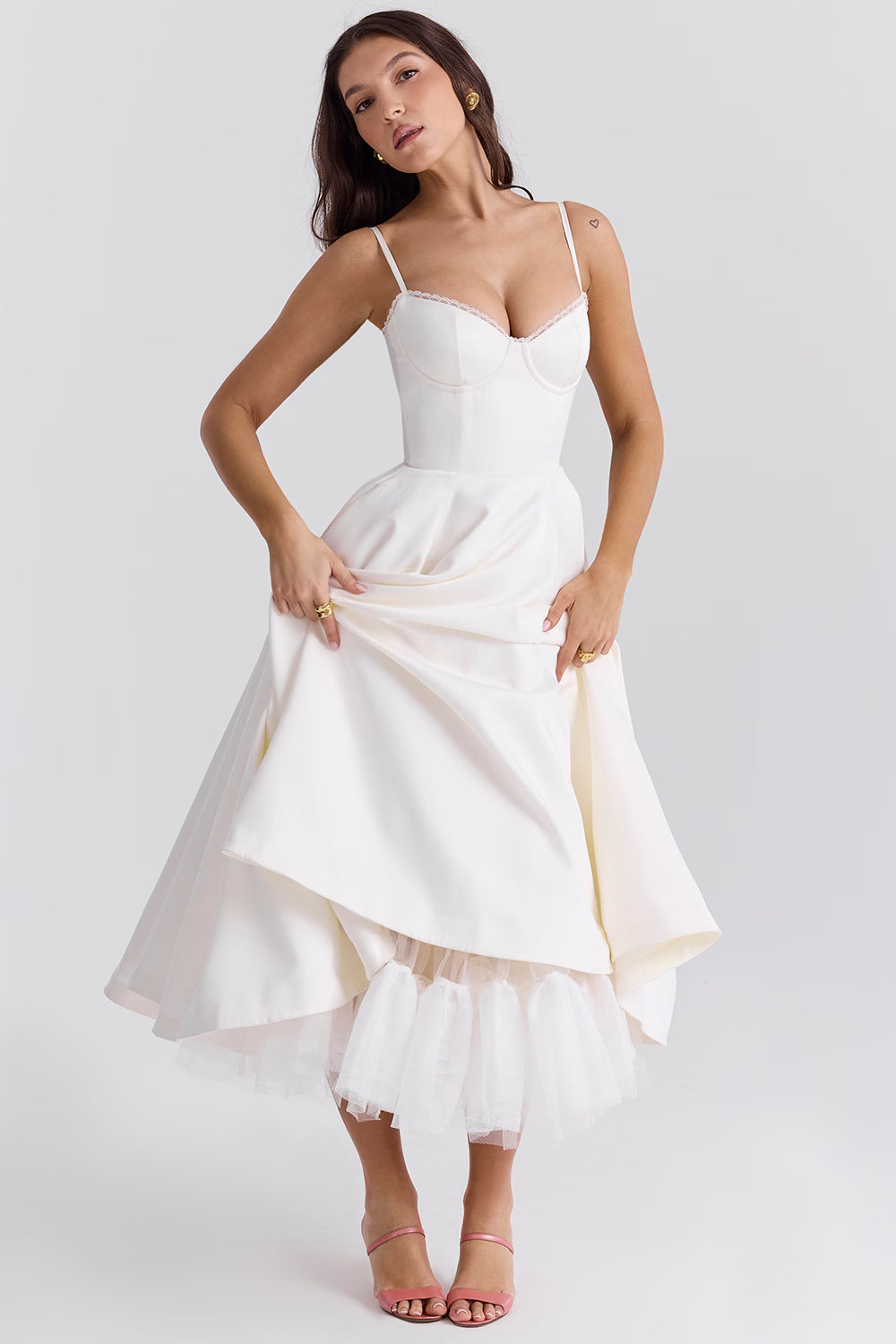 Mademoiselle Satin Tulle Midi Dress