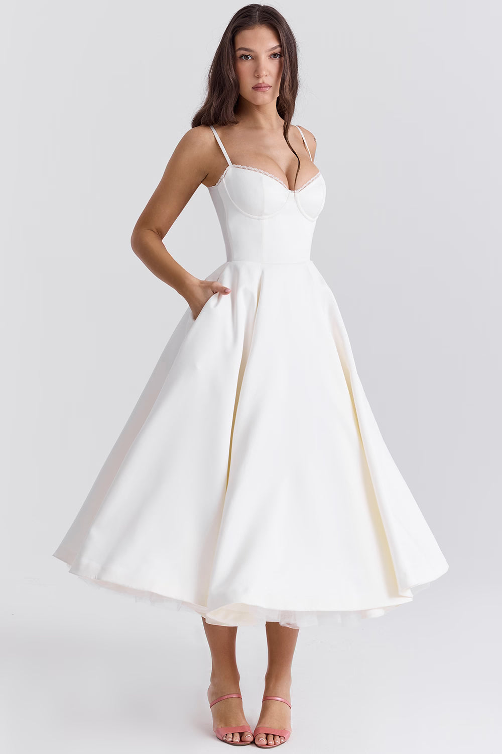Mademoiselle Satin Tulle Midi Dress
