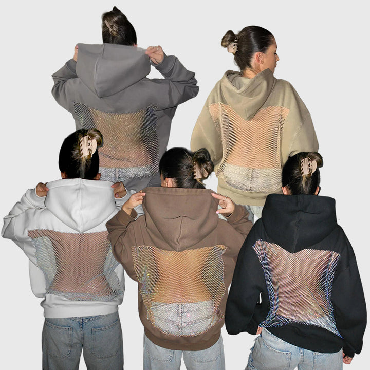 Backless Crystal Mesh Hoodie