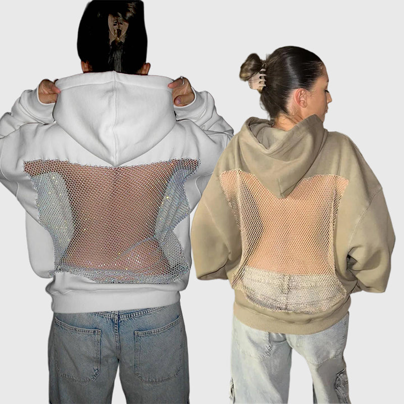 Backless Crystal Mesh Hoodie
