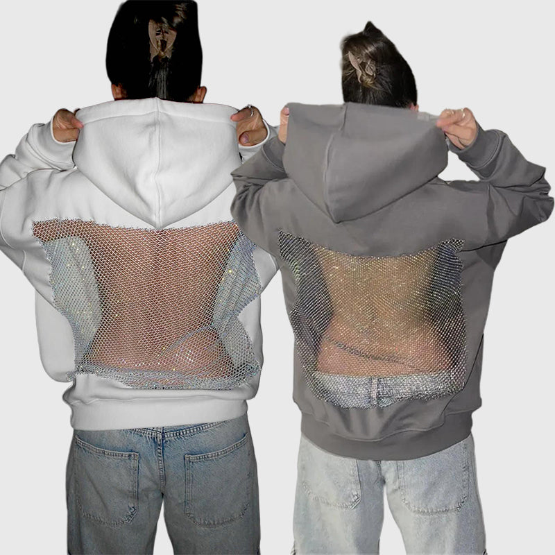 Backless Crystal Mesh Hoodie