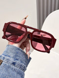 1 Pair Women Red Frame Fashion Glasses, Fashionable Beach Accessory For Summer Shades Casual Style Oversized Aviator Frame For Going Out Outfit,Back To School