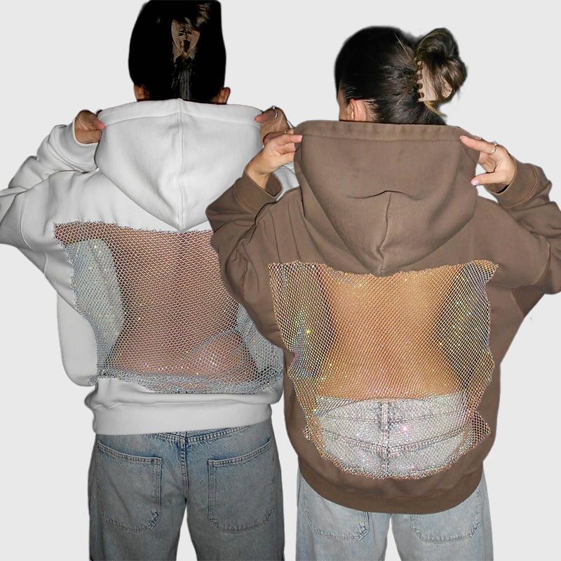 Backless Crystal Mesh Hoodie