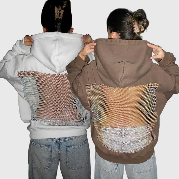 Backless Crystal Mesh Hoodie