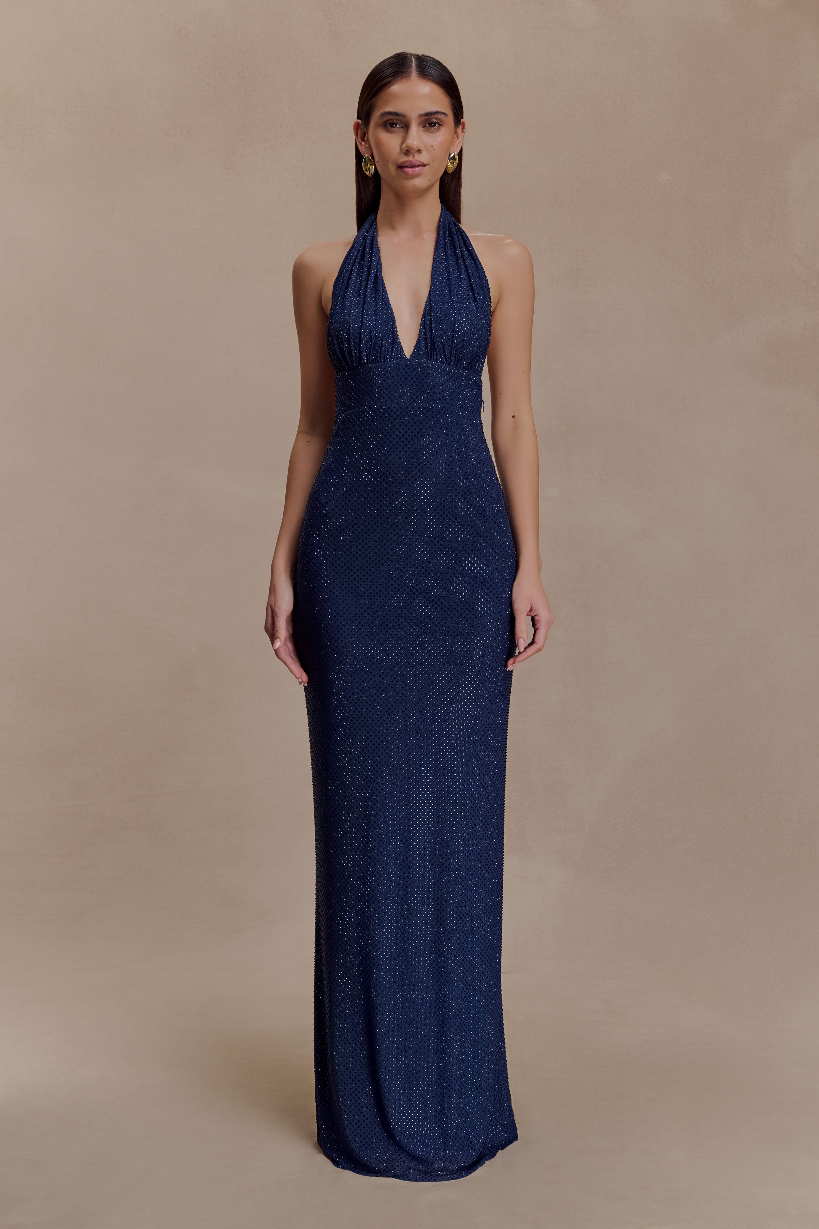 Harriet Halter Neck Diamante Maxi Dress