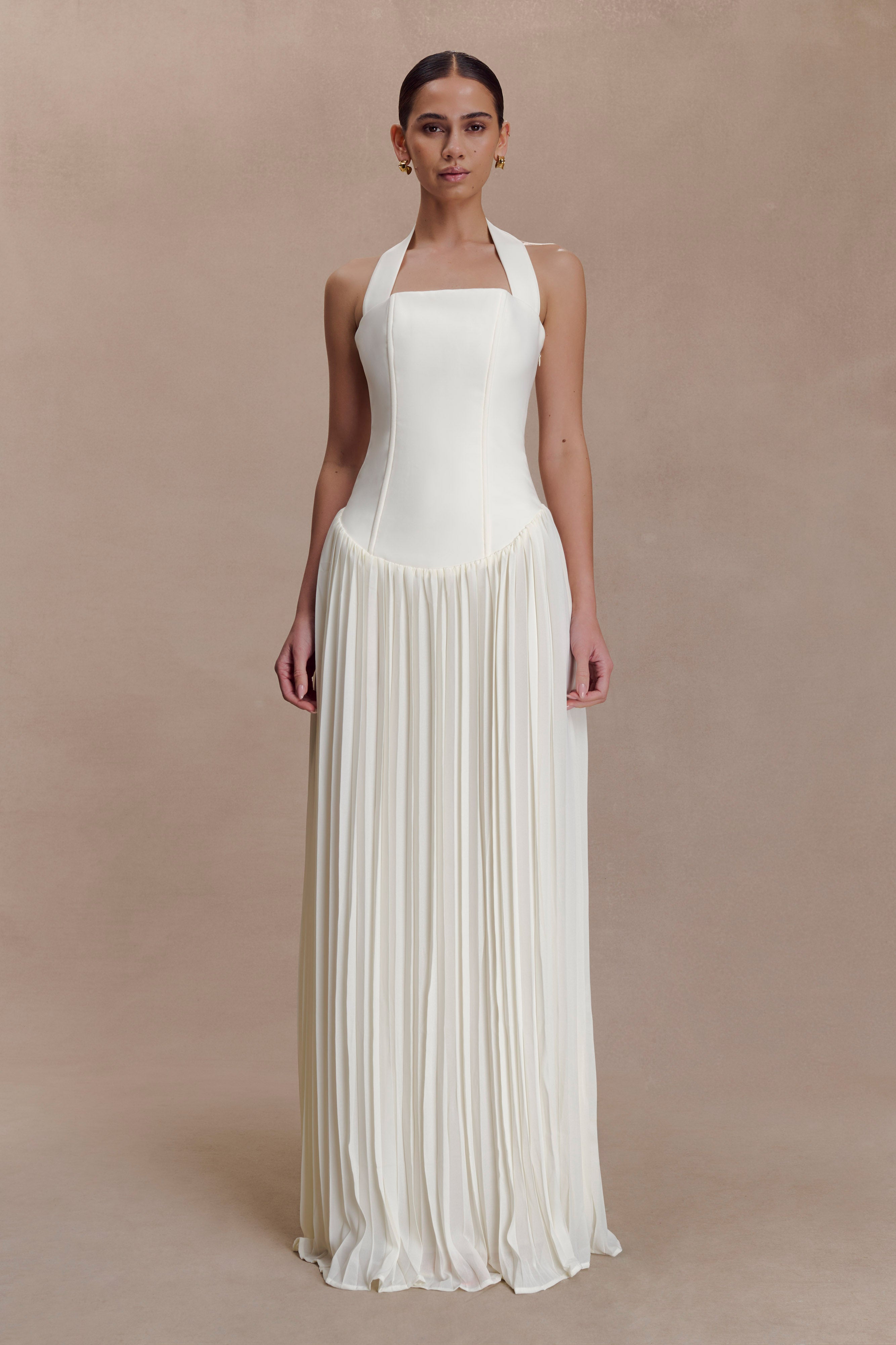 Stacie Pleated Halter Maxi Dress