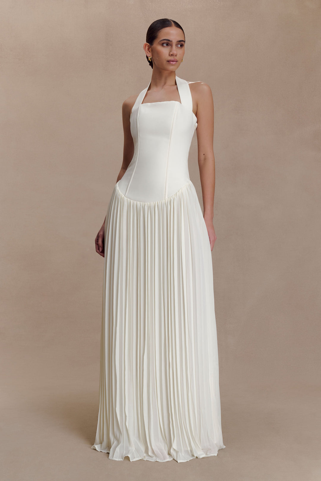 Stacie Pleated Halter Maxi Dress