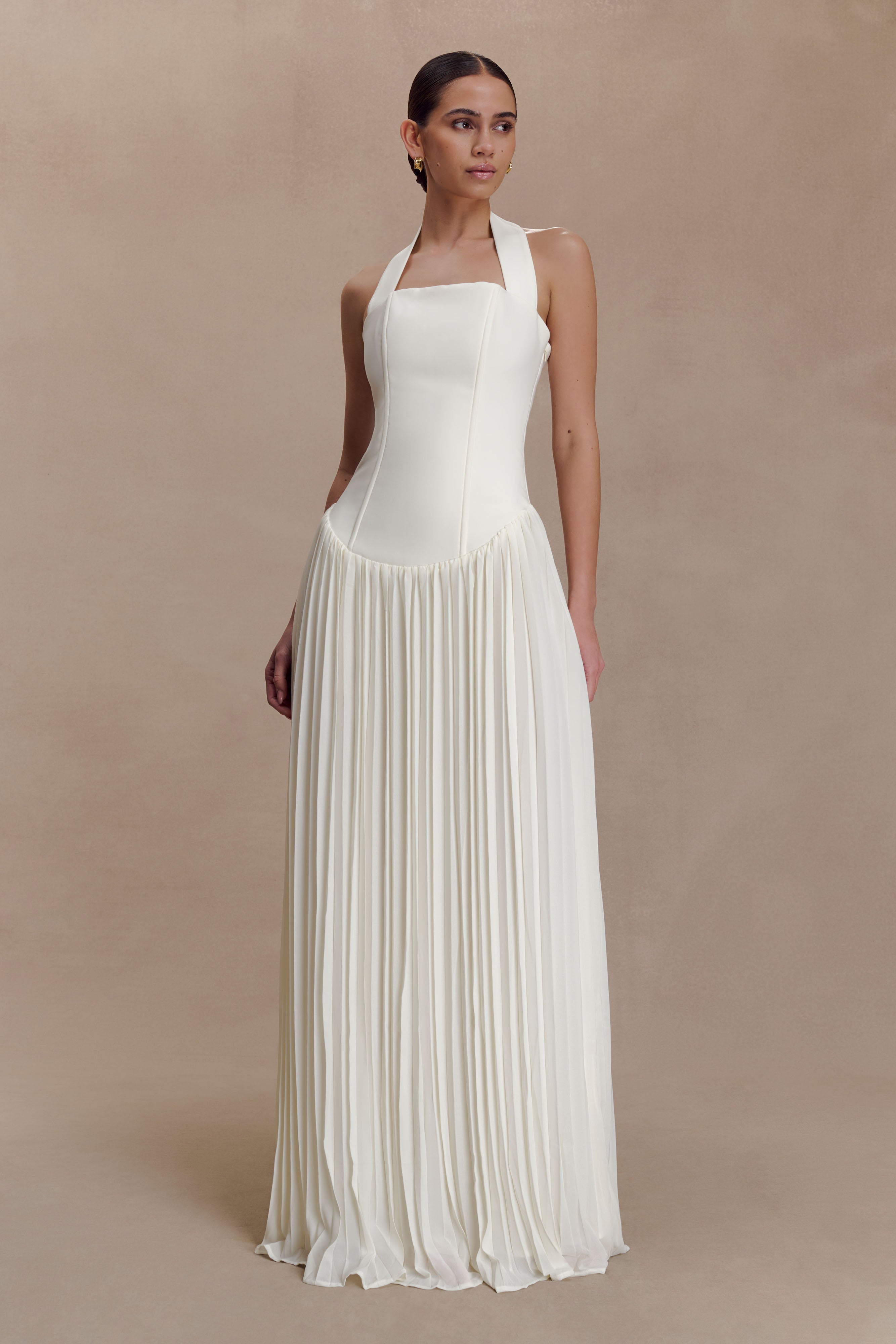Stacie Pleated Halter Maxi Dress