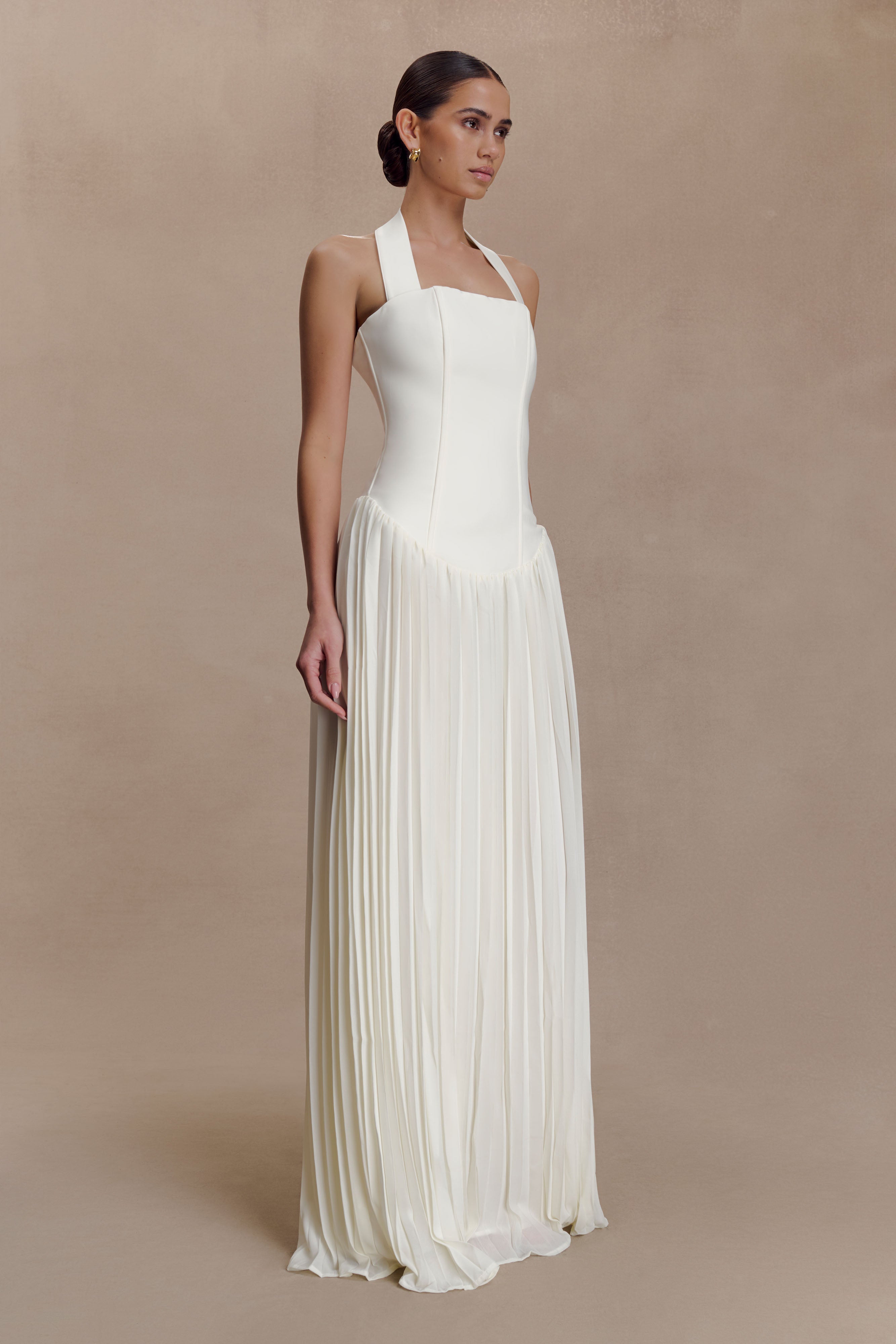 Stacie Pleated Halter Maxi Dress
