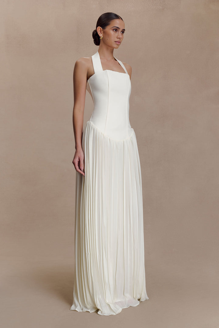 Stacie Pleated Halter Maxi Dress