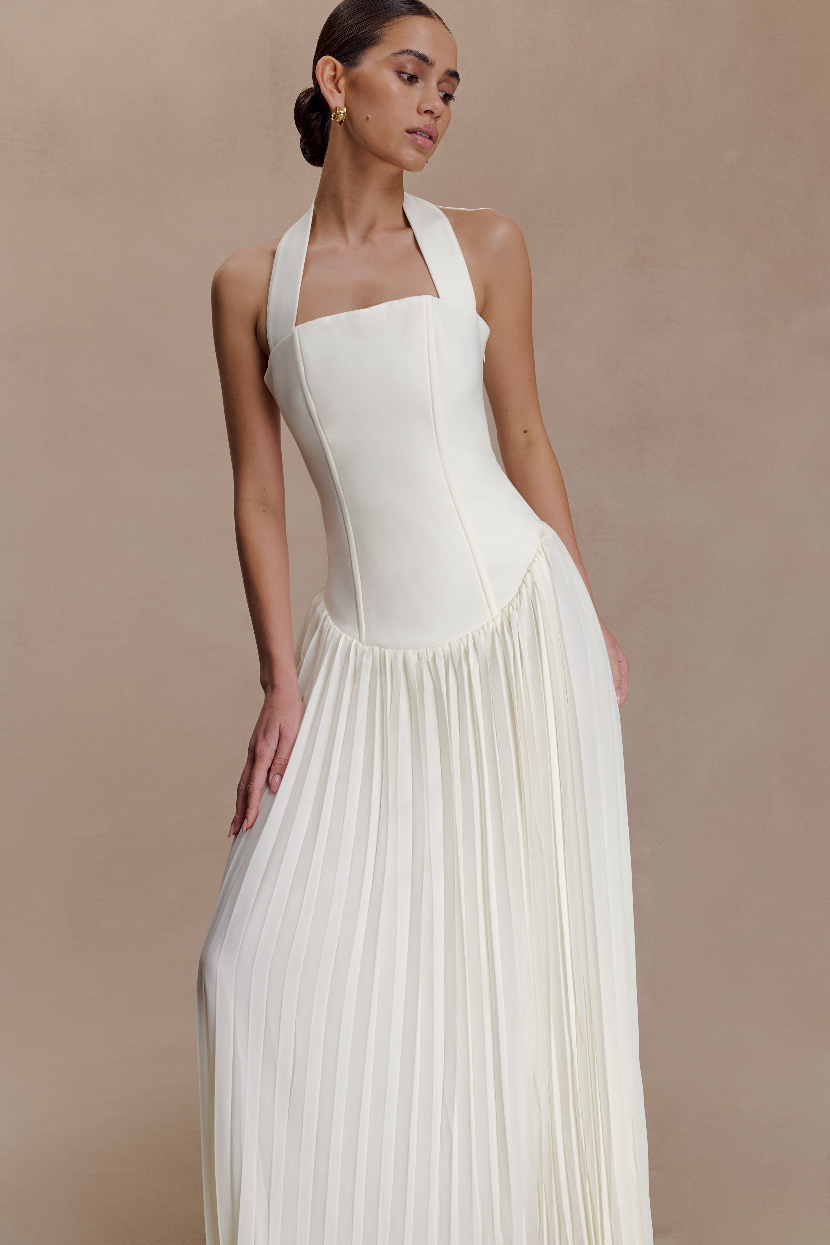 Stacie Pleated Halter Maxi Dress