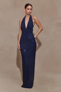 Harriet Halter Neck Diamante Maxi Dress