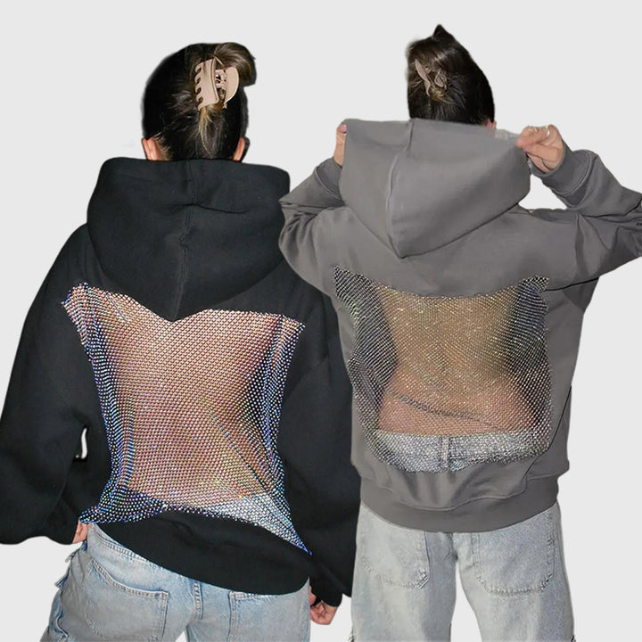 Backless Crystal Mesh Hoodie