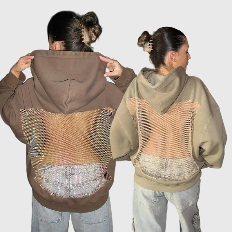 Backless Crystal Mesh Hoodie
