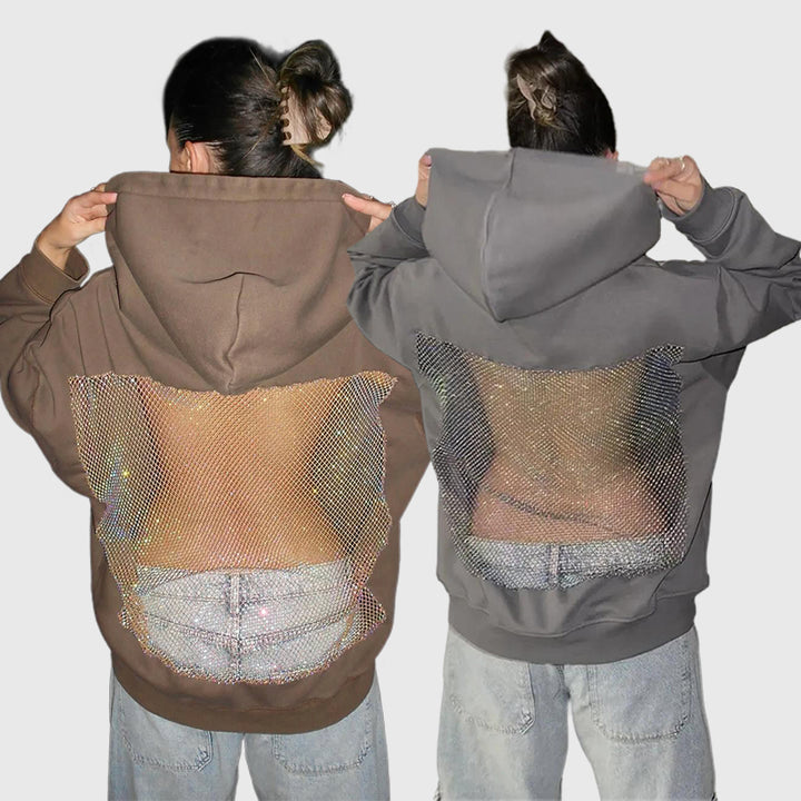 Backless Crystal Mesh Hoodie
