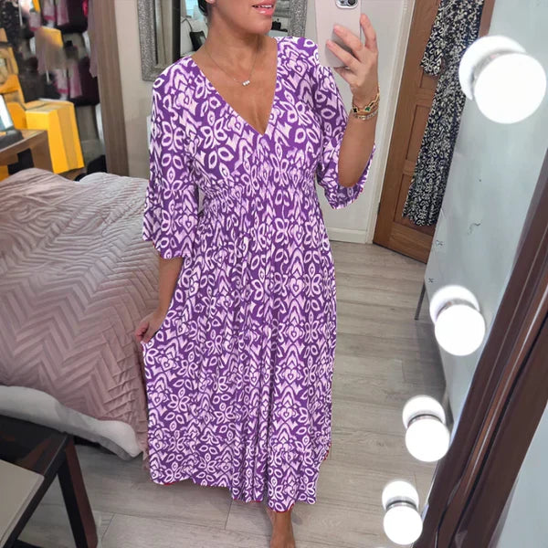 V-neck waist wrap long dress