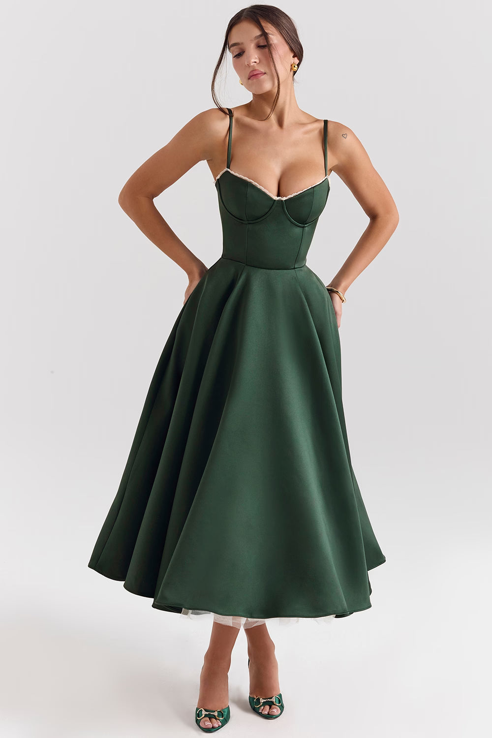 Mademoiselle Satin Tulle Midi Dress
