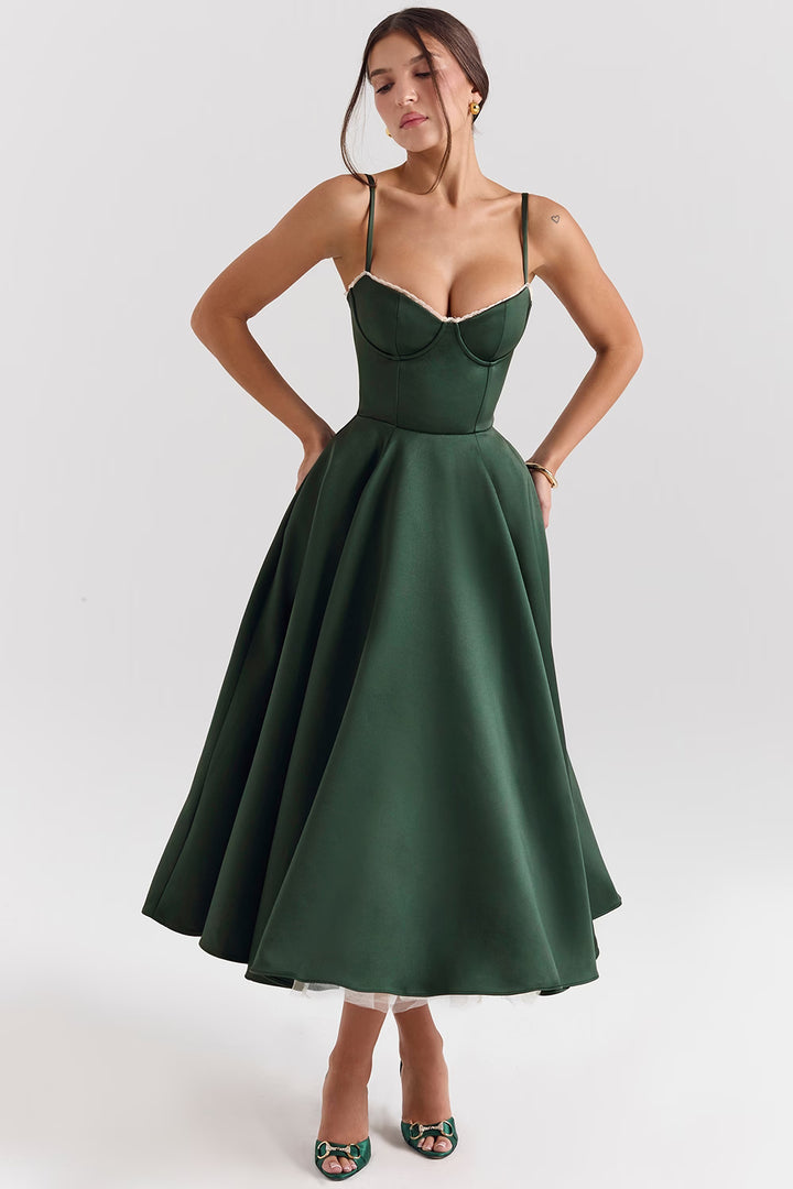 Mademoiselle Satin Tulle Midi Dress