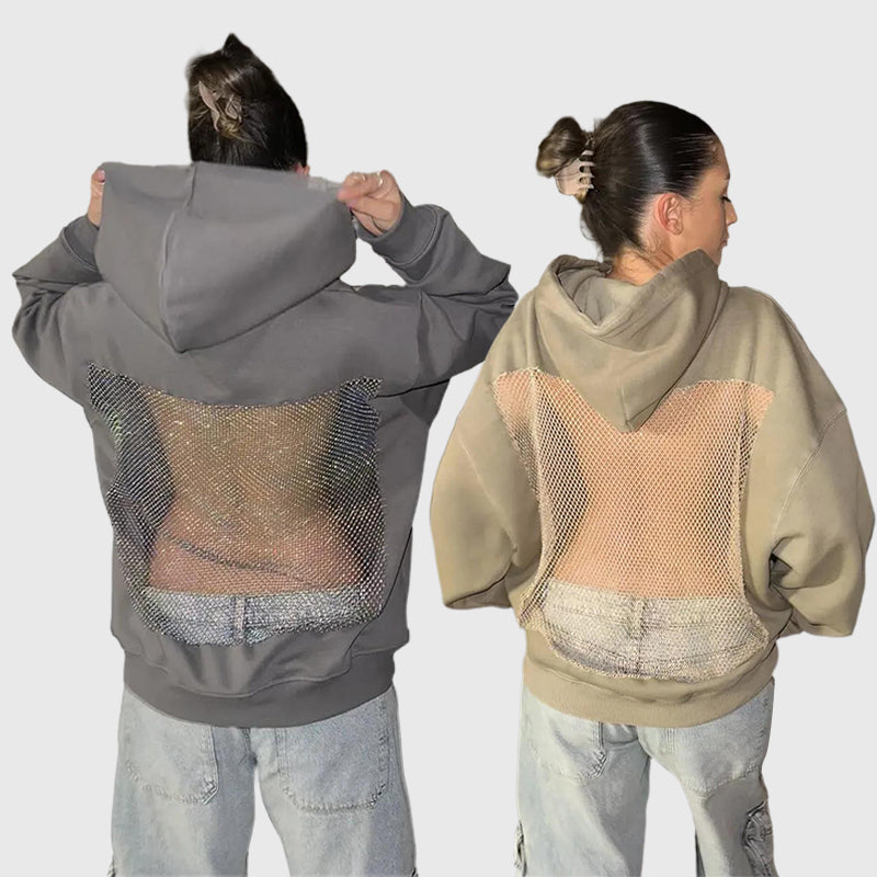 Backless Crystal Mesh Hoodie