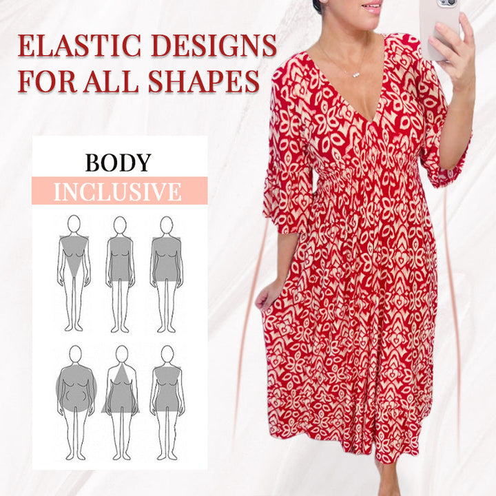 💖LAST DAY SALE 50% OFF💖Bohemian Casual Print V-neck Waist Wrap Long Dress
