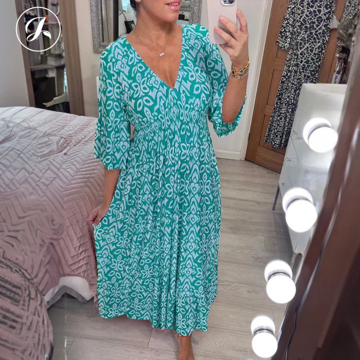 💖LAST DAY SALE 50% OFF💖Bohemian Casual Print V-neck Waist Wrap Long Dress