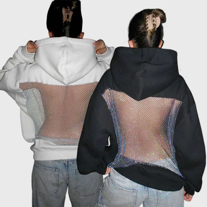 Backless Crystal Mesh Hoodie