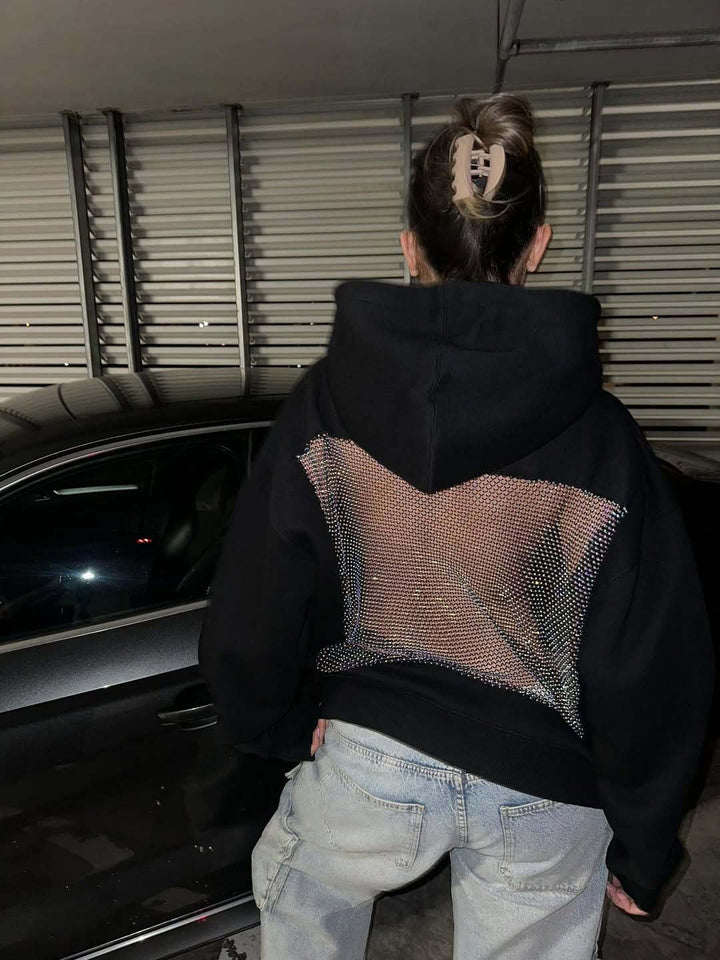 Backless Crystal Mesh Hoodie