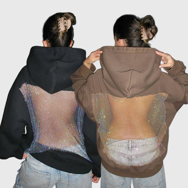 Backless Crystal Mesh Hoodie