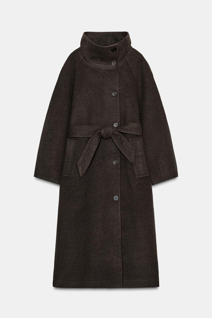 SOFT HIGH-NECK COAT WITH BELT