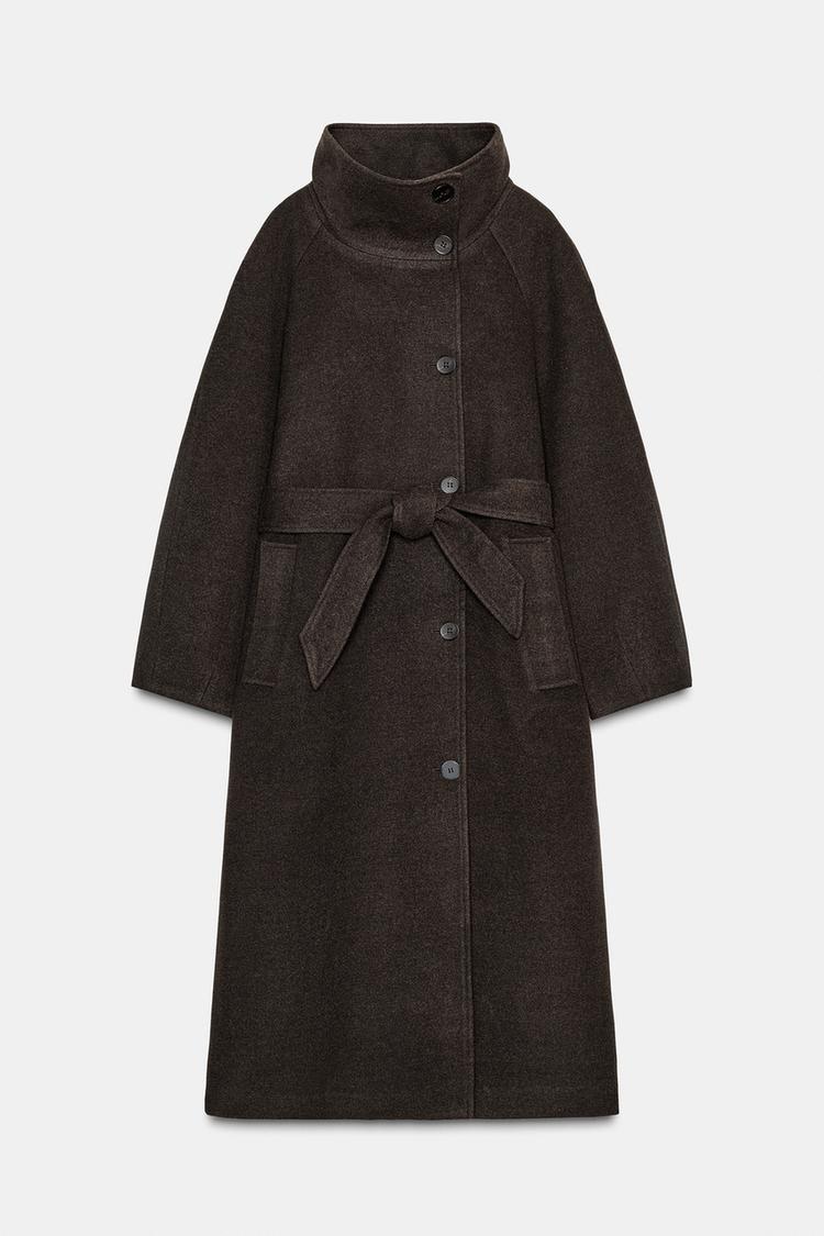 SOFT HIGH-NECK COAT WITH BELT
