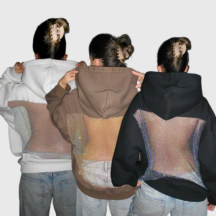 Backless Crystal Mesh Hoodie