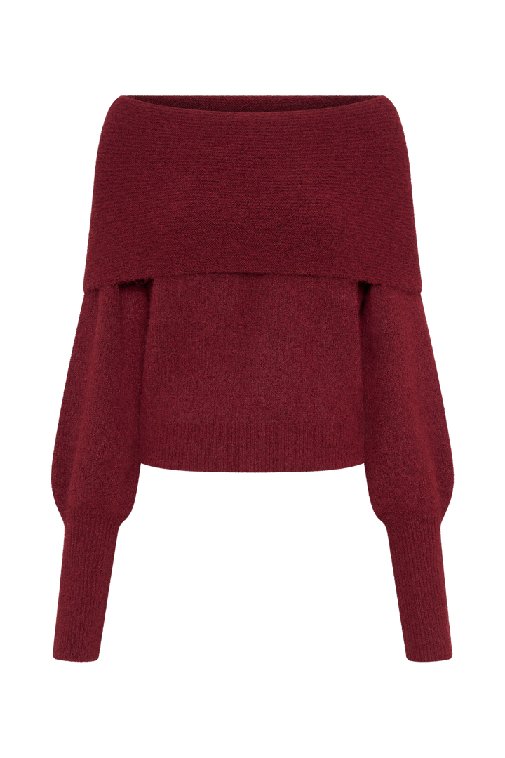 Charlotte Off Shoulder Knit Long Sleeve Top - Merlot