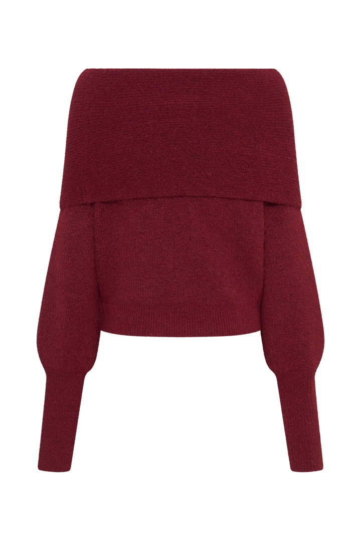 Charlotte Off Shoulder Knit Long Sleeve Top - Merlot