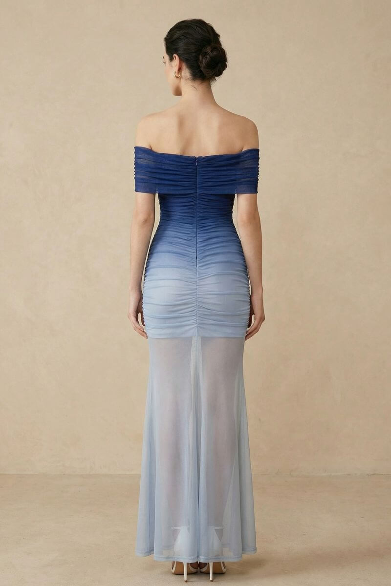 Horizon Blue Ombre Tulle Maxi Dress
