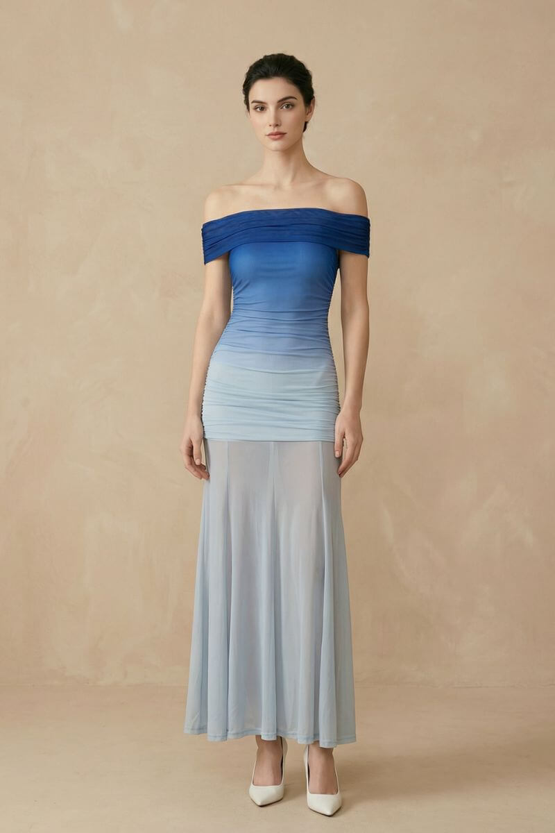 Horizon Blue Ombre Tulle Maxi Dress