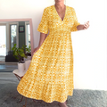 V-neck waist wrap long dress
