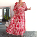 V-neck waist wrap long dress