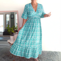 V-neck waist wrap long dress