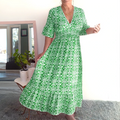 V-neck waist wrap long dress